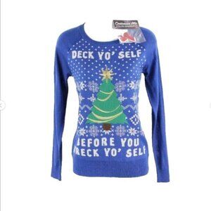 Well Worn Sz XS Hook Latch Ornaments Blue Multi Acrylic Holiday Sweater